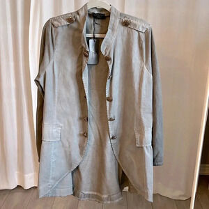 BELLA AMOIRE ITALY NWT Cotton Open Style Jacket Gold Button Stretch, Size S